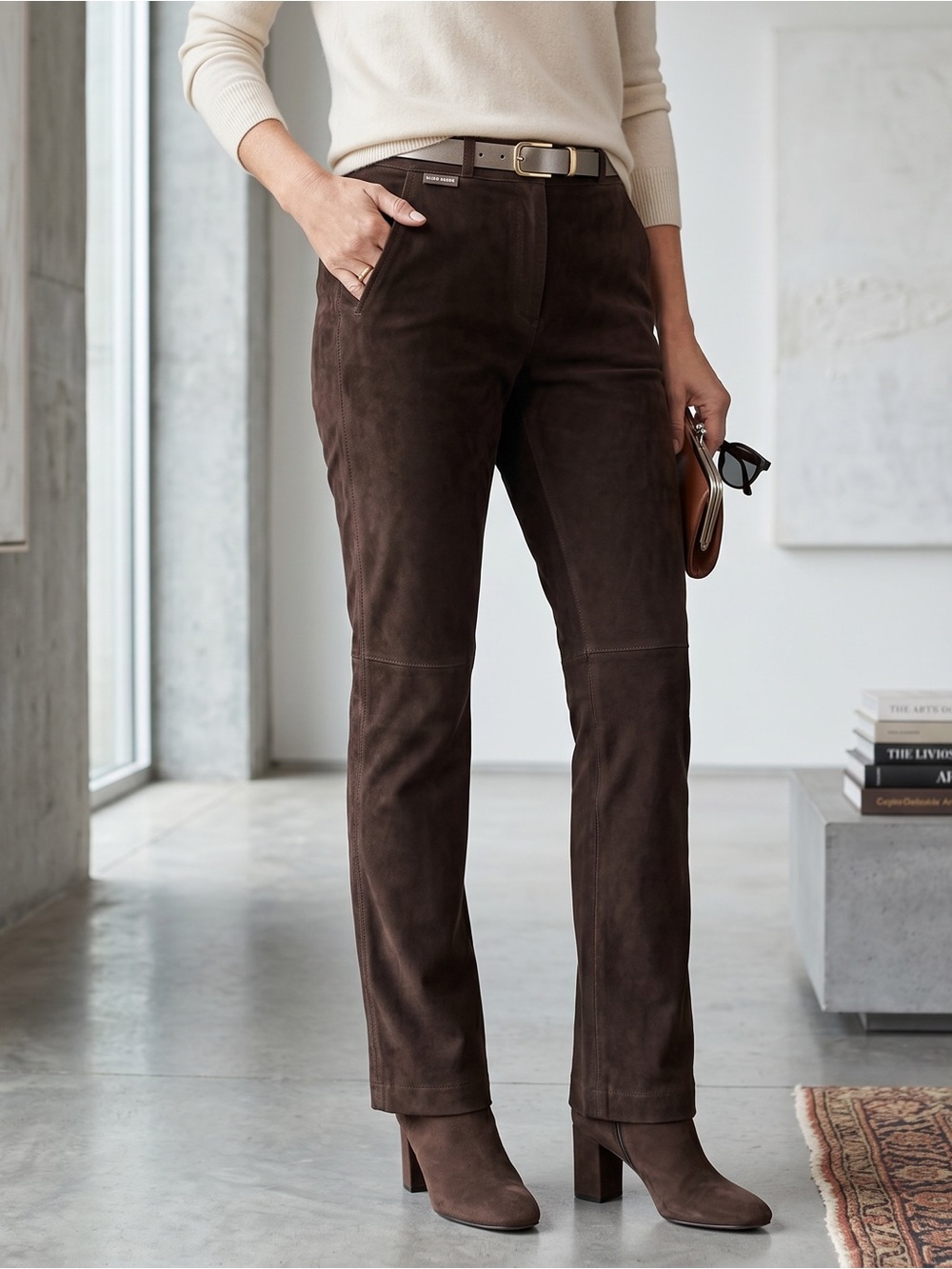 INC International Concepts Vintage Y2K Chocolate Suede Leather Flare Pants
